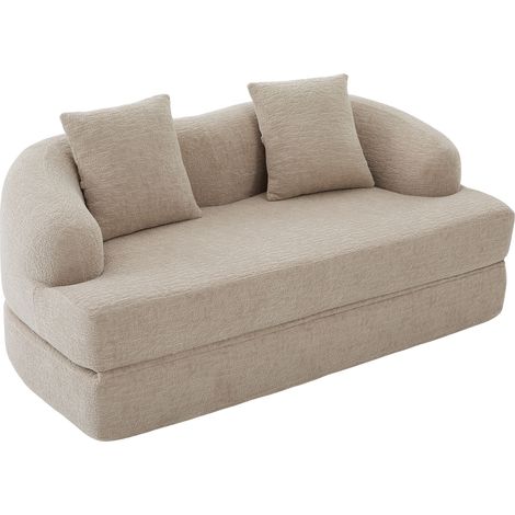 Divano letto 2 posti pieghevole in chenille color kaki con 2 cuscini MODENUIT (1/5)
