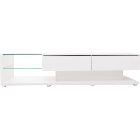 Mobile TV basso bianco lucido con ripiani in vetro e illuminazione LED 170 x 36 x 38 cm MODENUIT (1/5)