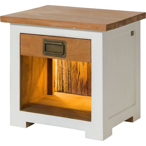 Nachttisch Mango / Altholz 50x40x45 weiß lackiert RAILWAY LUX 560 (1/4)