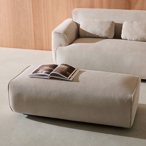 Pouf. module pour canapé. repose-pieds pour canapé d'angle 2 places en velours côtelé greige. L 123 x P 60 x H 41cm - Wallas