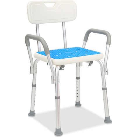 Randaco Tabouret de douche Siège de douche réglable en hauteur jusqu'à 136 kg aide à la douche - Avec accoudoir et dossier carré (1/5)