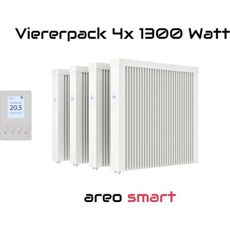 Elektroheizung Viererpack 4x 1300 Watt Flächenspeicherheizung areo smart - digitales Thermostat mit LCD-Display - Option zur Appsteuerung von eVARMO (1/5)