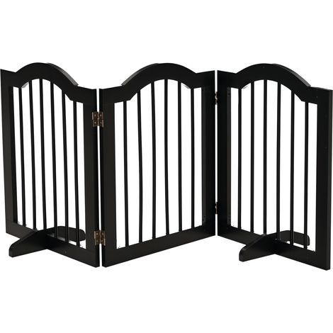 Absperrgitter Hund 3-teilig, 154,5 x 61 cm Faltbar Hundegitter mit Tür, Türschutzgitter mit 2 Stützfüßen, Freistehend Treppengitter für Küche, Flur, Schwarz