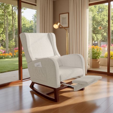 Fauteuil à bascule, chaise longue, chaise ergonomique, en tissu velours nubuck, avec repose-pieds rétractable et coussin d'assise, convient pour salon et chambre, beige (Livraison locale, garantie 2 a (1/5)