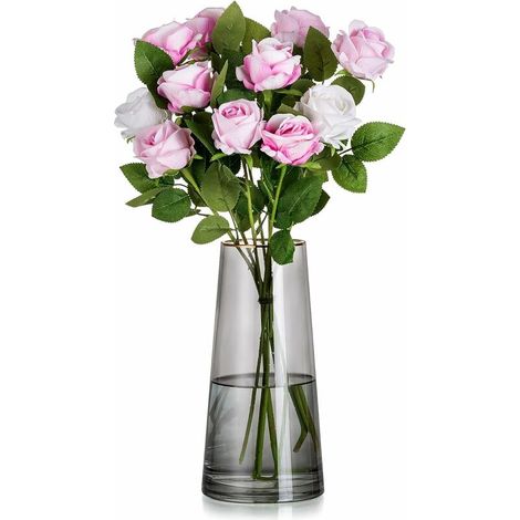 Modern Glass Vase, Crystal Flower Vase, Centerpieces for Home Office Modern Decor Dining Room Living Room, Crystal Grey, 28cm Tall (1/5)