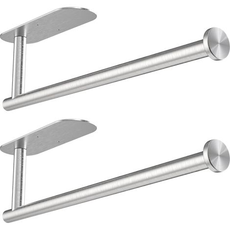 Porte Essuie-Tout Auto-adhésif Mural, Support Rouleau Papier Cuisine en Acier Inoxydable Argenté - Lot de 2