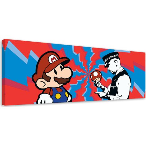 Tableau sur toile Banksy Mario et le policier 90x30 (1/5)