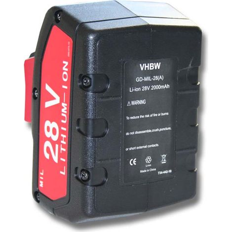 vhbw Battery compatible with Wurth Master 28V, H 28-MA Electric Power Tools (2000 mAh, Li-Ion, 28 V) (1/2)