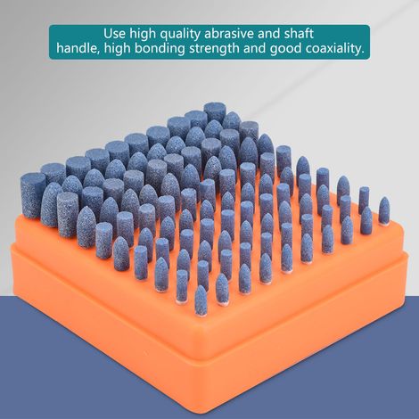 100 pièces têtes de polissage pierre meule abrasive fraise pour perceuse rectifieuse tige bleue diamètre 3 mm (1/5)