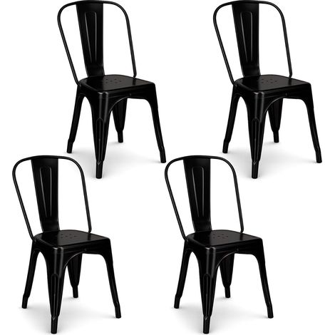 Set 4 Sedie Industry in metallo Nero con schienale alto - Dimensioni 45x40x85 cm - Design ergonomico con gommini antigraffio - Ideali per uso interno (1/5)