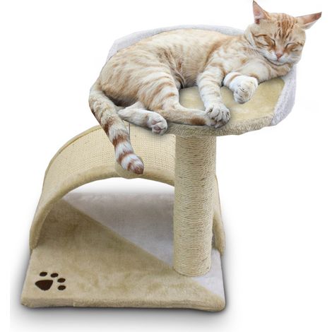 Katzen Kratzbrücke Kratzbaum Katzenkratzbaum mit Liege und Sisalsäule und Plüschbezug Beige / Weiß (1/5)