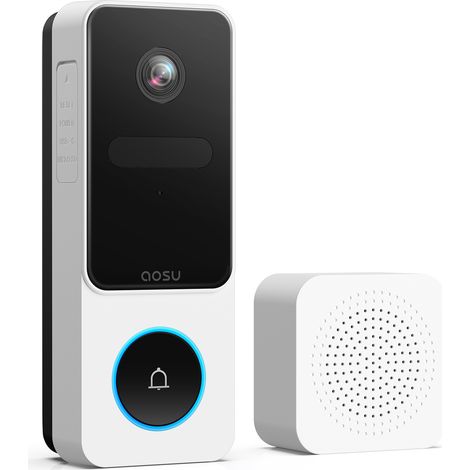 Aosu Sonnette sans Fil avec Caméra, 2K FHD Sonnette sans Fil Exterieur Etanche, Vue de la Tête aux Pieds, Détection Humaine PIR, 2.4G WiFi, Audio Bidirectionnel, Compatible avec Alexa (1/5)