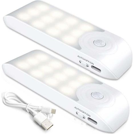 Luce notturna a LED ricaricabile, set di 2 lampade a LED automatiche con sensore di movimento, luce da parete magnetica portatile, ideale per armadio, camera da letto, corridoio, guardaroba, scale. (1/4)