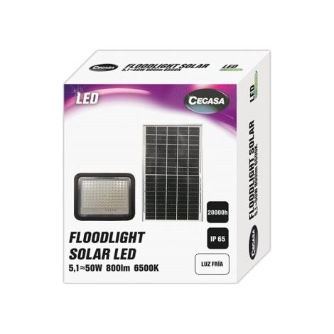 Cegasa proiettore solar led 800lm 6500k - pannello solar integrato 5v-6w - autonomia fino a 12h - resistenza ip65