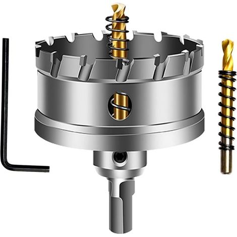 60-mm-Hartmetall-Lochsäge, TCT-Bohrer mit 2 titanbeschichteten Zentrierbohrern für Edelstahl, Blech und Metall.