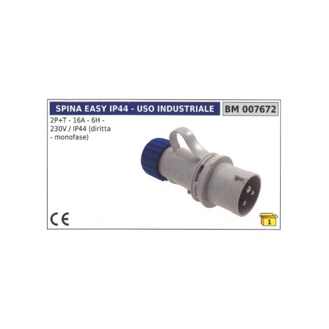 Spina industriale easy IP44 2 poli+terra 16A - 6H - 230V dritta monofase  007673