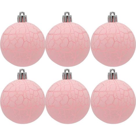 Lot de 6 boules de Noël de 6 cm, texture craquelée, faciles à suspendre, couleurs vives et festives, rose. (1/5)