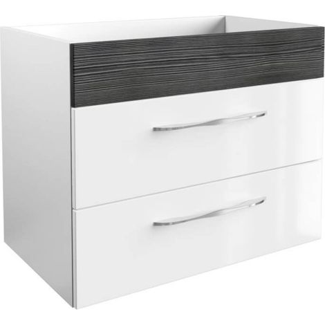 FACKELMANN Waschtisch-Unterbau SCENO / Badschrank mit Soft-Close / Maße (B x H x T): ca. 80 x 65,5 x 50 cm / Schrank fürs Bad mit 2 Schubladen / Korpus: Weiß / Front: Weiß / Traverse: Schwarz"-"82314 (1/5)