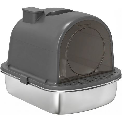 Maison toilette chat bac litière fermé acier inoxydable nettoyage facile, 52,4x41,3x39,9 cm, gris foncé (1/5)