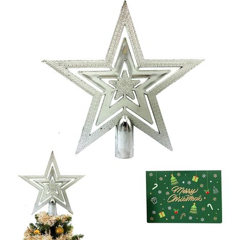 Étoile de sapin de Noël, badge en plastique et carte de vœux pour la décoration du sapin de Noël (argent) (1/5)