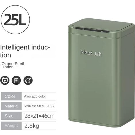 Poubelle intelligente à capteur (verte 25 L), poubelle ménagère automatique (1/5)