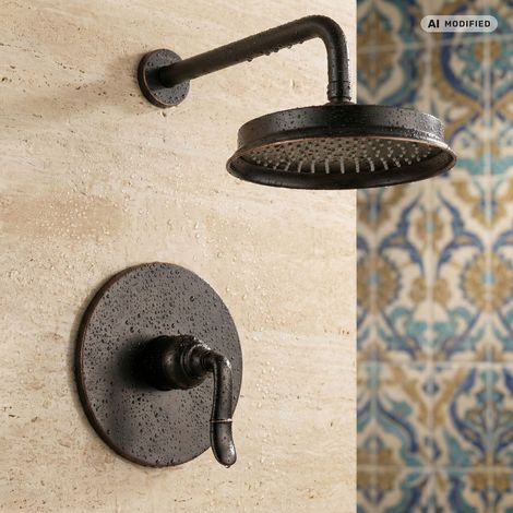 PaulGurkes Duschset Unterputz Antik Retro Schwarz Regendusche (1/5)