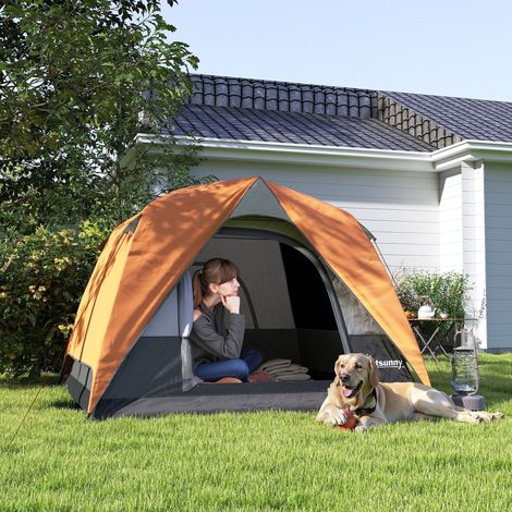 Tienda de Camping para 4 Personas Impermeable Fácil Instalación y Bolsa de Transporte Incluida 200x200x135 cm Gris (1/5)