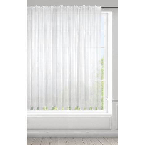 Eurofirany LUCY Tenda in Voile, Tenda Trasparente con Fettuccia Arricciatenda - 1 Unità, Camera da Letto, Soggiorno, Cucina, 400 x 150cm, Bianco (1/5)