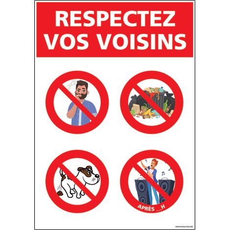 PANNEAU RESPECTEZ VOS VOISINS (H0314) - Aluminium 2 mm - 150 x 210 mm