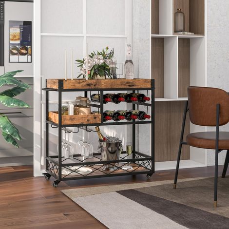 Desserte de Cuisine Industriel 80x40x83 CM Chariot de Service à Roulettes avec Plateau Supérieur Amovible et Casier à Vin (1/3)