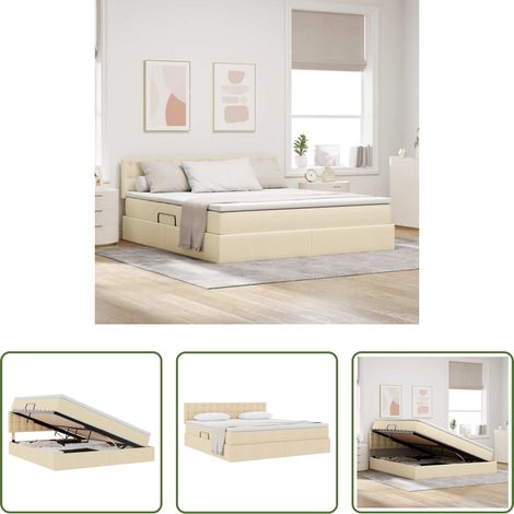 vidaXL Matratze mit Kopfteil - Aufbewahrungsbett mit Matratze Creme 180 x 200 cm Holzwerkstoff (1/5)