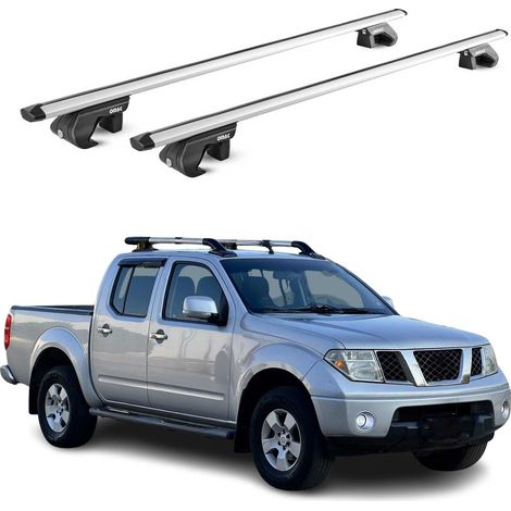 OMAC Dachträger Aluminium TÜV geprüft für Nissan Navara II D40 2005-2014 4Tür – Für Standard Dachreling – T Nut – Max 90 kg – 2 Schlösser Silber (1/5)