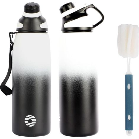 Trinkflasche Edelstahl Magnetdeckel BPAfrei Sport Weiß&schwarz 1000 ml (1/5)