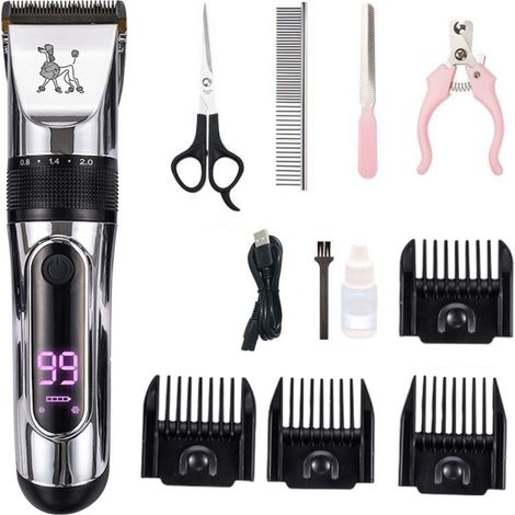 Tondeuse électrique pour chiens et chats, 2 vitesses, 5 niveaux réglables, rechargeable, étanche, avec écran LCD, lame en céramique.-AquaForge (1/5)