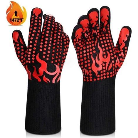 Heat-resistant barbecue gloves up to 740°C, made of non-slip silicone, long for cooking, baking, and cutting. (1/4)