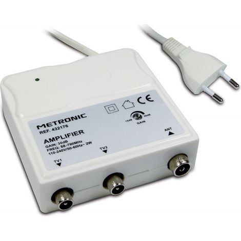 Metronic – Amplificateur d'intérieur FM/VHF/UHF 30 dB avec réglage de gain – Filtre 4G pour protection contre les perturbations – Blindage total