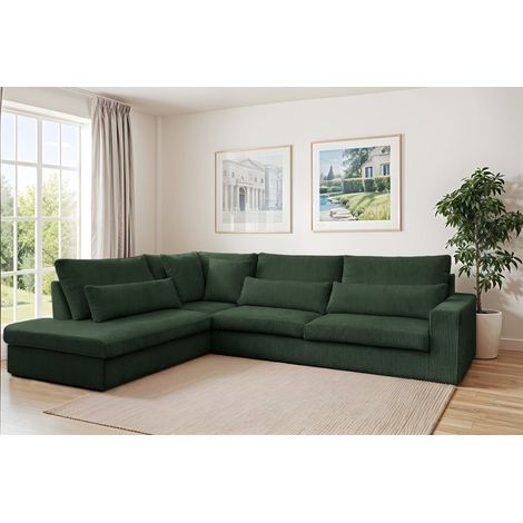 Ecksofa Designersofa THORA in Stoff Poso Grün Ottomane Links (1/2)