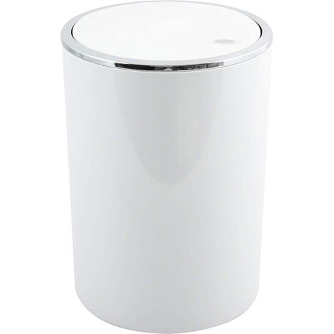 Poubelle à Bascule PP - Modèle Kamaka - Couvercle basculant Amovible - Design Moderne idéal pour Les Toilettes - Salle de Bain - Bureau - Ronde - 6L - Blanc (1/5)