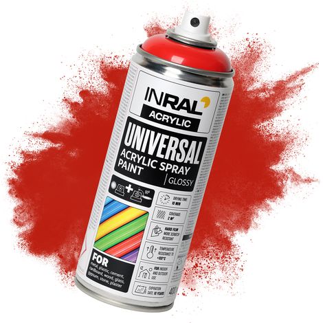 Peinture aérosol acrylique INRAL - bombe spray multi-support RAL3020 rouge signalisation brillant, séchage rapide, intérieur/extérieur - 400 ml