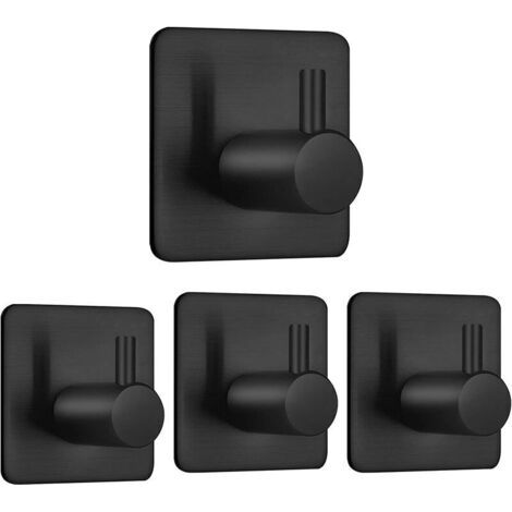 BUNTHAUS Lot de 4 crochets porte-serviettes adhésifs 3M en acier inoxydable, sans perçage, antirouille, idéaux pour salle de bain, toilettes, cuisine, bureau, noir. (1/5)