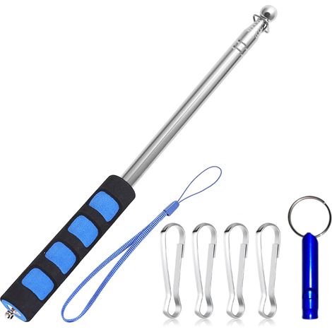 Asta portabandiera telescopica da 2,5 m con 4 ganci, asta portabandiera portatile per guide, campeggio, insegnanti, escursioni, gare - Blu