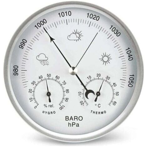 Analog dial barometer weather station with thermometer, hygrometer, air pressure measurements, simple and easy to read. (1/3)