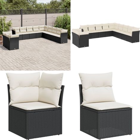 11-tlg. Garten-Sofagarnitur mit Kissen Schwarz Poly Rattan - Gartenmöbel - Rattan Möbel - Lounge Set - Gartenlounge - Außengartenmöbel - Home & Living (1/5)