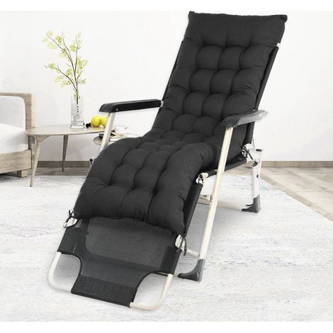 Sun Lounger Cushion Pad Garden In/Outdoor Recliner Chair Seat Pads,Black (1/5)