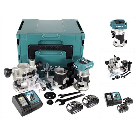 Makita DRT 50 RFJ X2 18 V Li-Ion Akku Brushless Multifunktionsfräse im Makpac inkl. Fräsmodule + 2x 3,0 Akku + Ladegerät