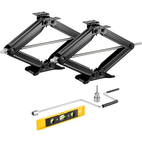 Cric de cisaillement pour camping-car, 9000 lbs, paire de 2, levage 4-23,4 in, stabilisateur robuste avec manivelle, douille et niveaux à bulle, résistant à la déformation. (1/5)