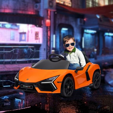 Voiture électrique pour enfants de 3 à 5 ans. conduite souple. télécommandée. avec klaxon. en plastique et métal. orange