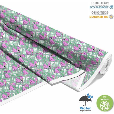 OUTDOOR DEKOSTOFFE OXFORD - Motiv Flamingo und Blätter