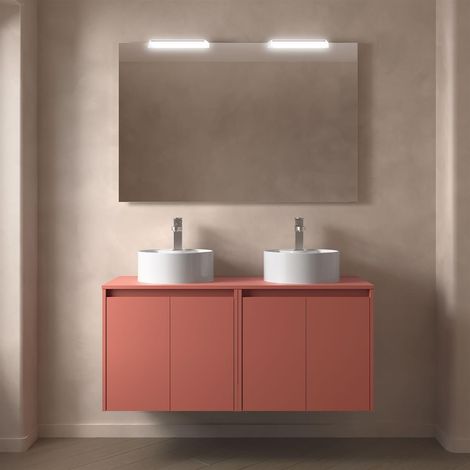 Meubles de salle de bains NOJA 1200 4 portes RED SATIN + Plan vasque (1/2)