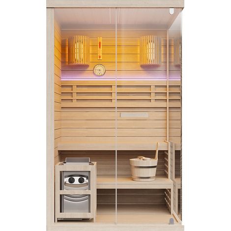 Sauna finlandese vetrata con LED - 1/2 posti - L120 x P120 x H200 cm - SELKI (1/3)
